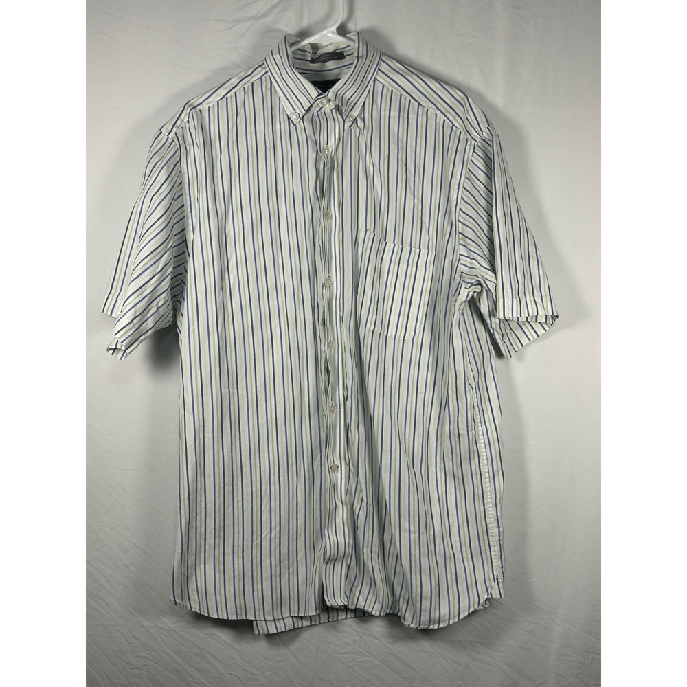 Daniel Cremieux Button Down Shirt Mens Large White Blue Green Striped Oxford SS